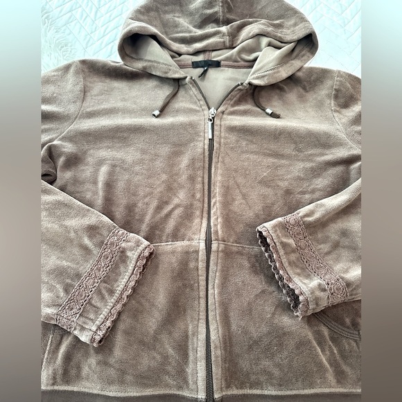 Retro Y2K Daisy Fuentes Brown Velour Zip Hoodie Lace Trim Size M - Picture 4 of 14